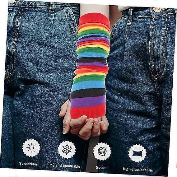 Rainbow Stripe Cooling Arm Sleeves UV Protection Sunblock Running V1263-JX-5623