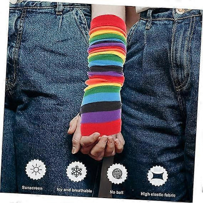 Rainbow Stripe Cooling Arm Sleeves UV Protection Sunblock Running V1263-JX-5623