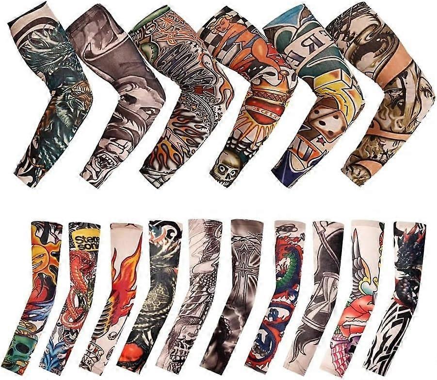 12PCS Flower Tattoo Arm Sleeves UV Cooling Stretch Summer Cover V1263-JX-5630
