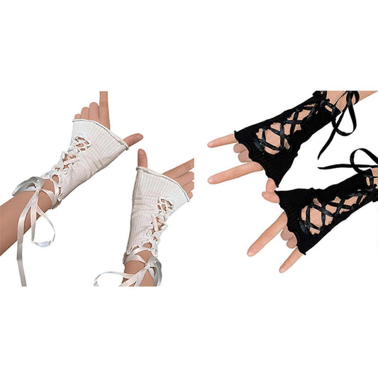 JK Lolita Y2K Arm Sleeves Arm Cuffs Fashion Warmers Black V1263-JX-5635