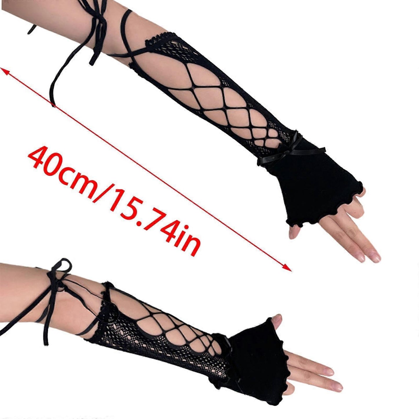 2000s Hollow Lace Up Arm Sleeves Summer Cooling Fashion White V1263-JX-5645