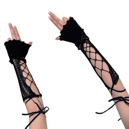 Half Finger Lace Arm Sleeves Decorative Hollow Design Black V1263-JX-5646
