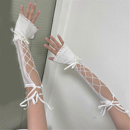 Half Finger Lace Arm Sleeves Decorative Hollow Design Black V1263-JX-5646