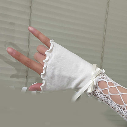 Half Finger Lace Arm Sleeves Decorative Hollow Design Black V1263-JX-5646