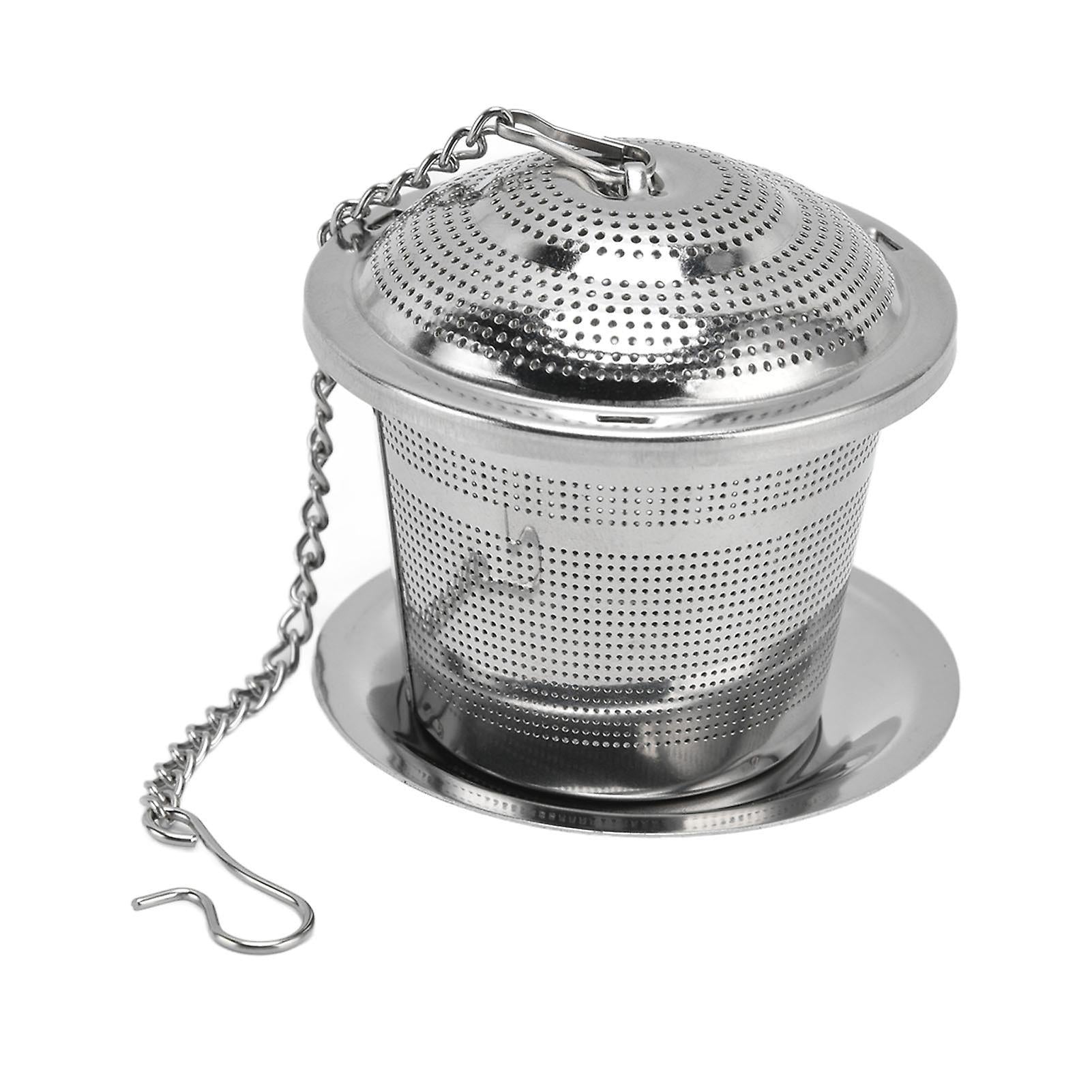 Barrel Shaped Stainless Steel Tea Strainer Infuser with Saucer 6.5cm V1263-JX-5653