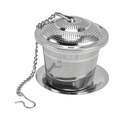 Barrel Shaped Stainless Steel Tea Strainer Infuser with Saucer 6.5cm V1263-JX-5653