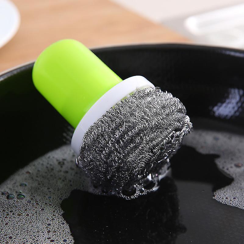3Pcs Stainless Steel Scourer with Handle Reusable Pot Cleaning Brush Set V1263-JX-5661