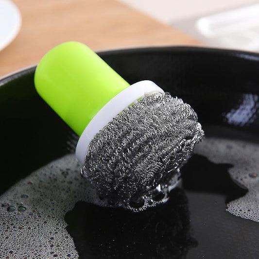 3Pcs Stainless Steel Scourer with Handle Reusable Pot Cleaning Brush Set V1263-JX-5661