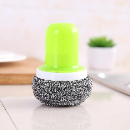 3Pcs Stainless Steel Scourer with Handle Reusable Pot Cleaning Brush Set V1263-JX-5661