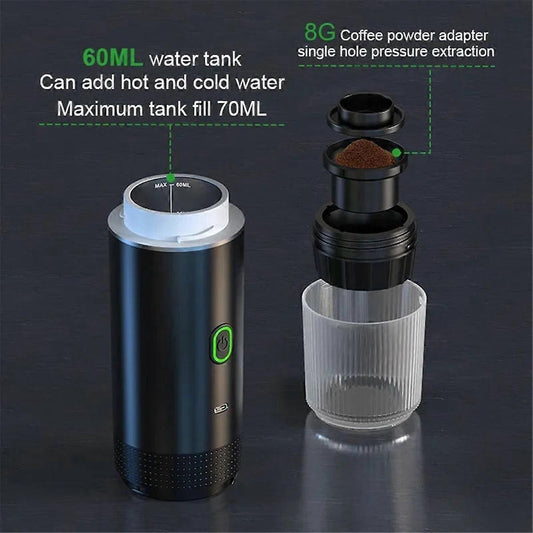 Wireless Portable Espresso Coffee Machine Capsule & Powder Travel Maker V1263-JX-5669