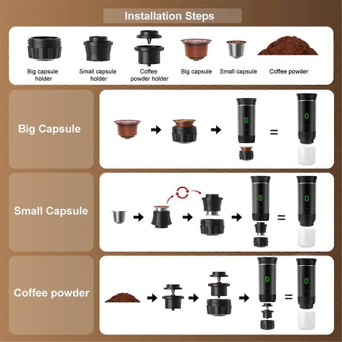 Wireless Portable Espresso Coffee Machine Capsule & Powder Travel Maker V1263-JX-5669