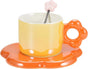 Ceramic Coffee Cup & Saucer Set Flower Mug Demitasse 10oz Pearl Orange V1263-JX-5671