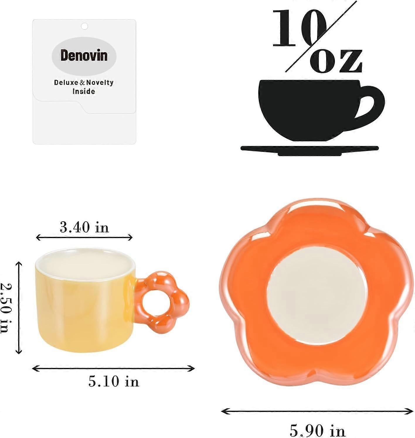 Ceramic Coffee Cup & Saucer Set Flower Mug Demitasse 10oz Pearl Orange V1263-JX-5671