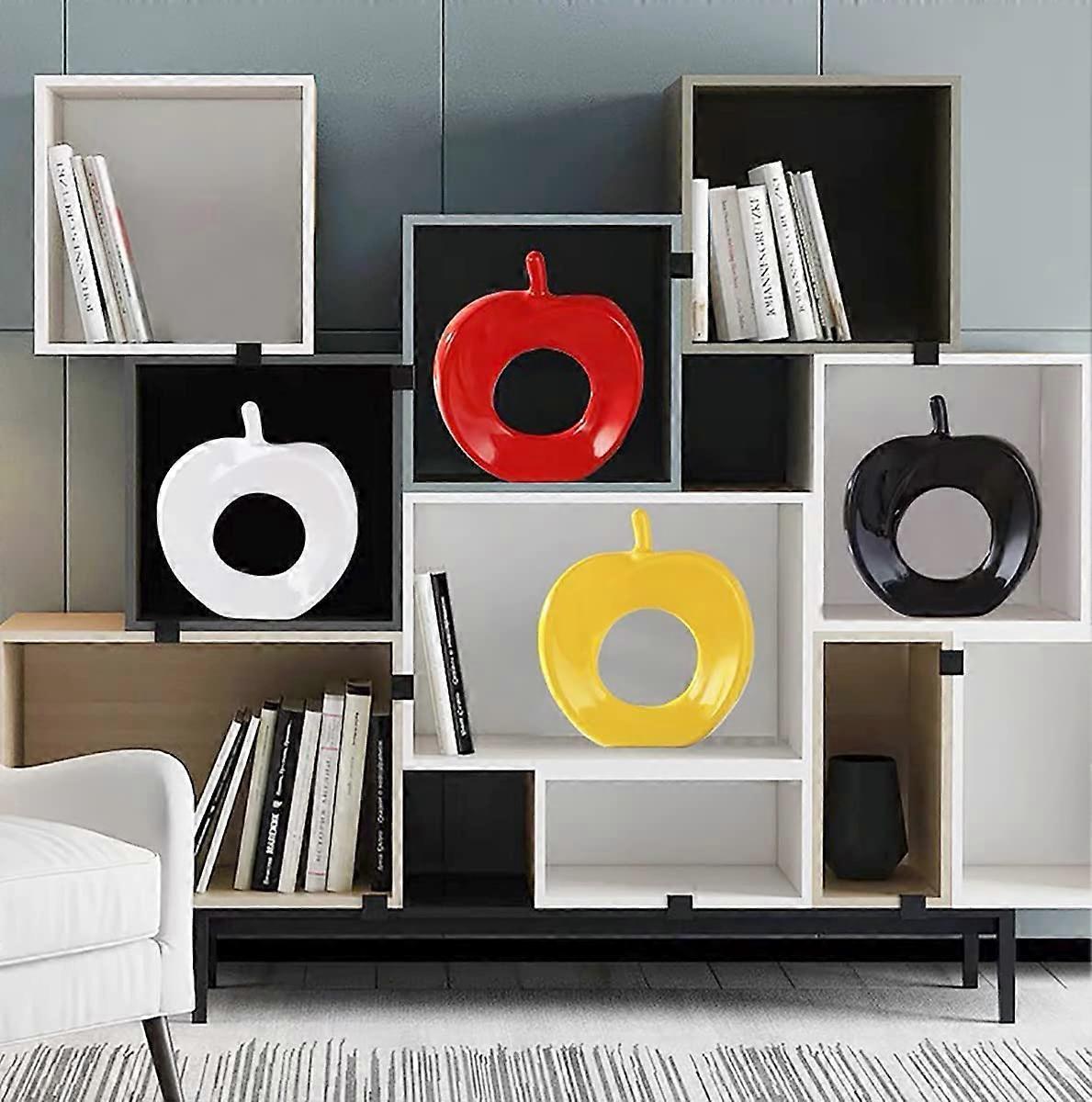 White Ceramic Apple Decoration Modern Apple Statue Home Bookshelf Accent V1263-JX-5673