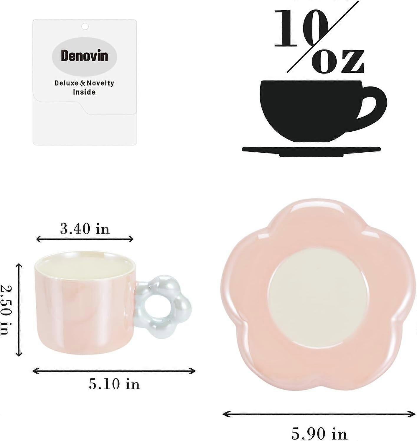 Ceramic Coffee Cup & Saucer Set Flower Mug Demitasse 10oz Pearl Pink V1263-JX-5675