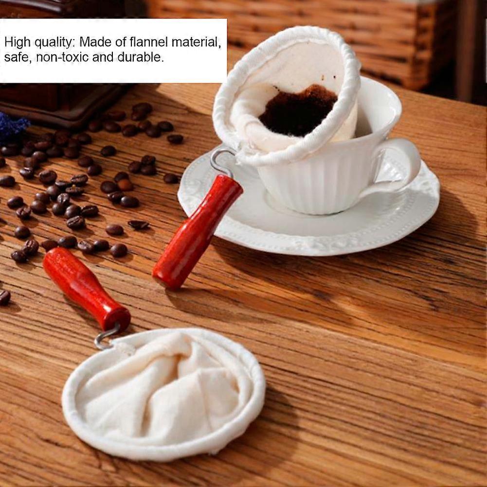 Cloth Coffee Filter Dripper Cotton Flannel with Wooden Handle 85mm V1263-JX-5676