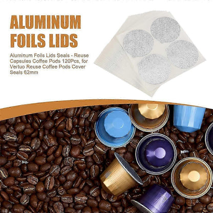 100Pcs Aluminum Foil Lids Seals for Reuse Vertuo Coffee Capsules Pods V1263-JX-5677