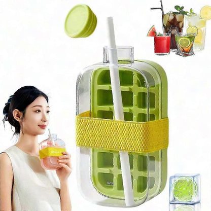 2-in-1 Ice Cube Tray Water Bottle with Straw Easy Release Freezer Bottle V1263-JX-5681