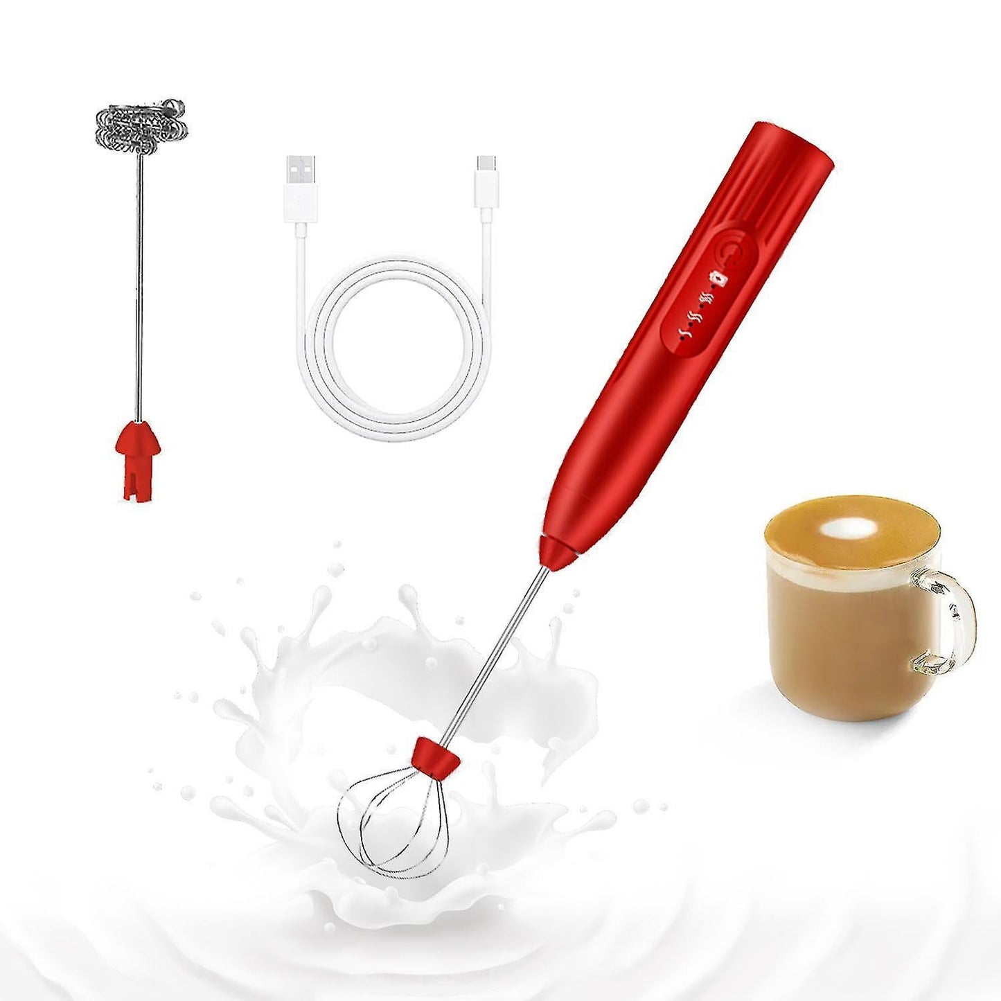 USB Rechargeable Handheld Milk Frother 2-in-1 Whisk Coffee Foam Maker V1263-JX-5684