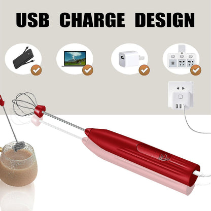 USB Rechargeable Handheld Milk Frother 2-in-1 Whisk Coffee Foam Maker V1263-JX-5684