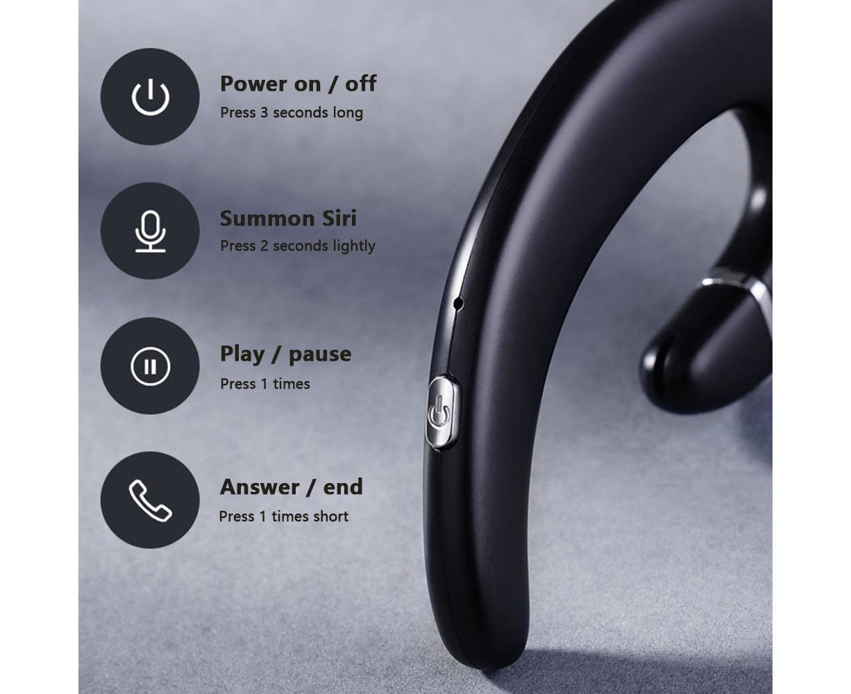 Ear Hook Wireless Headphones - Non Ear Plug - Single Ear Noise Cancelling Headset with Mic V1263-JX-57