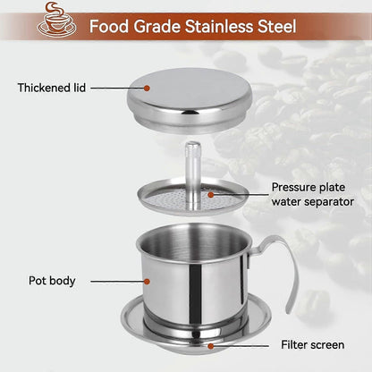 Vietnamese Coffee Filter Stainless Steel Single Drip Coffee Maker Brewer V1263-JX-5706