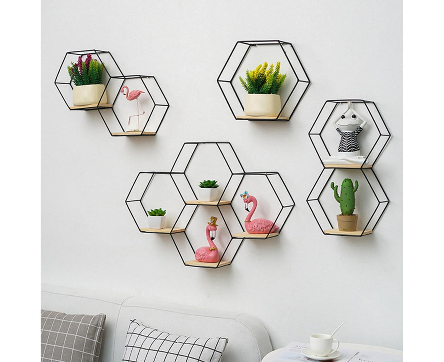 Nordic Hexagonal Iron Stand Small Pot Wall Holder Home Shelf Storage Holder-Golden M V1263-JX-571