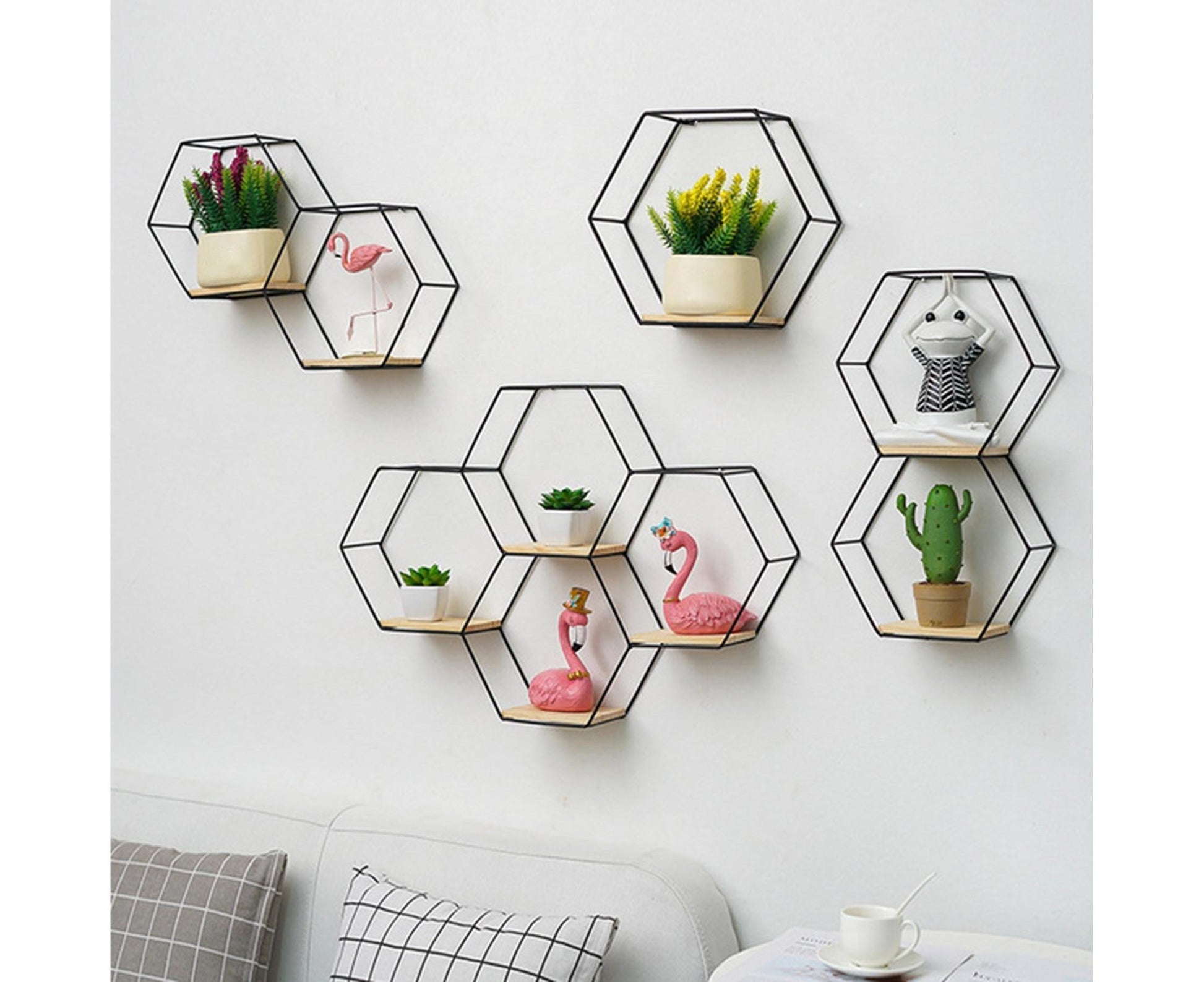 Nordic Hexagonal Iron Stand Small Pot Wall Holder Home Shelf Storage Holder-Golden M V1263-JX-571