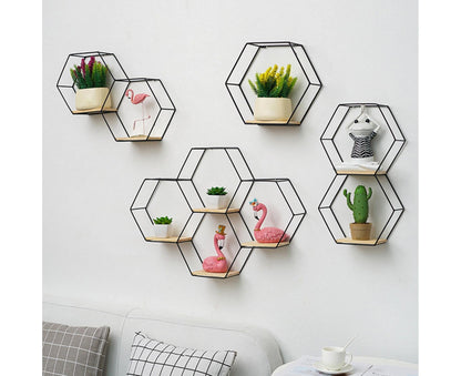 Nordic Hexagonal Iron Stand Small Pot Wall Holder Home Shelf Storage Holder-Golden M V1263-JX-571