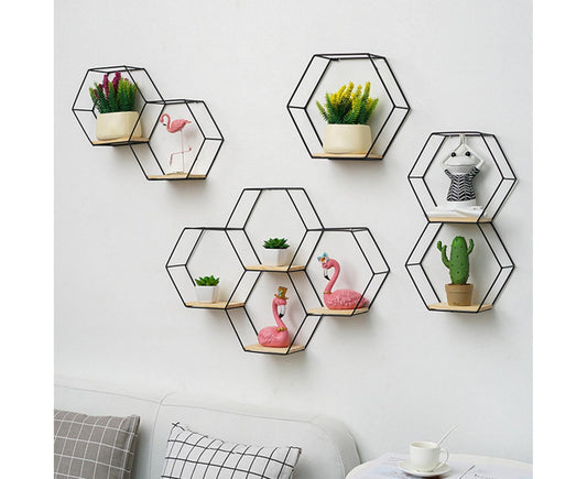 Nordic Hexagonal Iron Stand Small Pot Wall Holder Home Shelf Storage Holder-Golden M V1263-JX-571