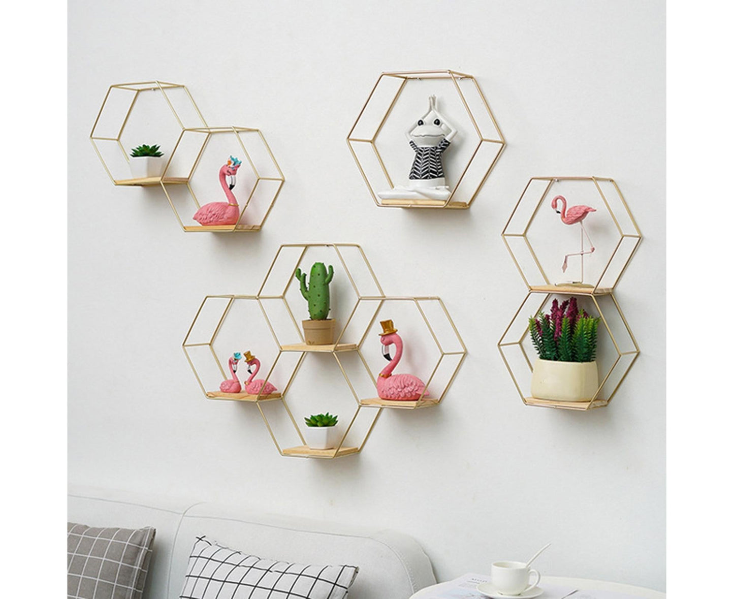 Nordic Hexagonal Iron Stand Small Pot Wall Holder Home Shelf Storage Holder-Golden M V1263-JX-571