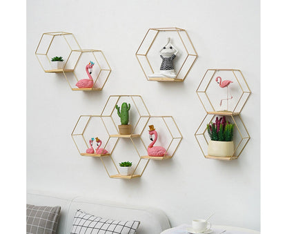 Nordic Hexagonal Iron Stand Small Pot Wall Holder Home Shelf Storage Holder-Golden M V1263-JX-571