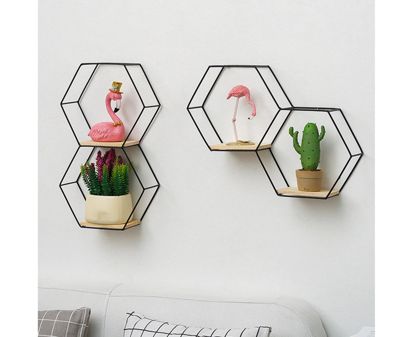 Nordic Hexagonal Iron Stand Small Pot Wall Holder Home Shelf Storage Holder-Golden M V1263-JX-571