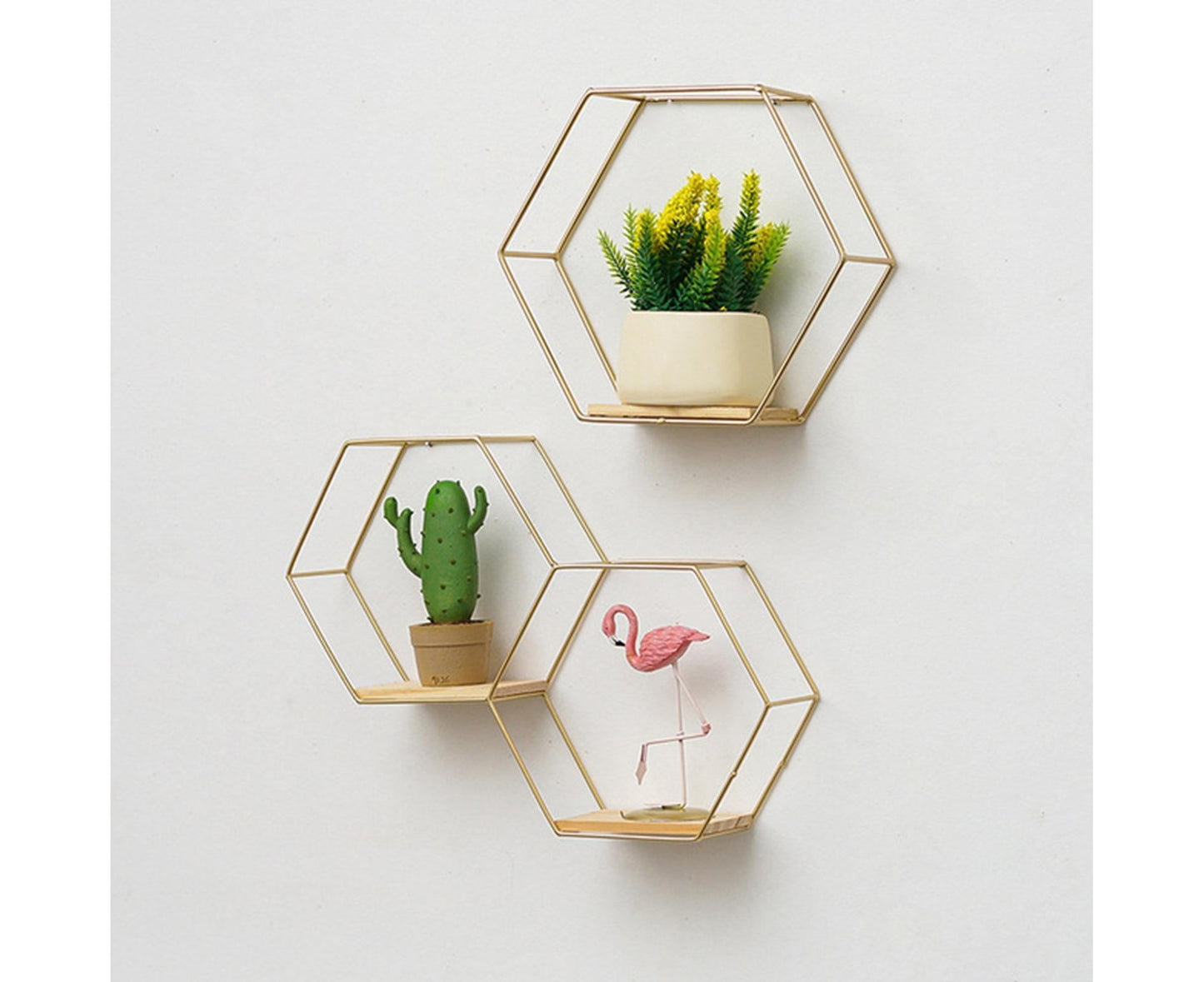Nordic Hexagonal Iron Stand Small Pot Wall Holder Home Shelf Storage Holder-Golden M V1263-JX-571