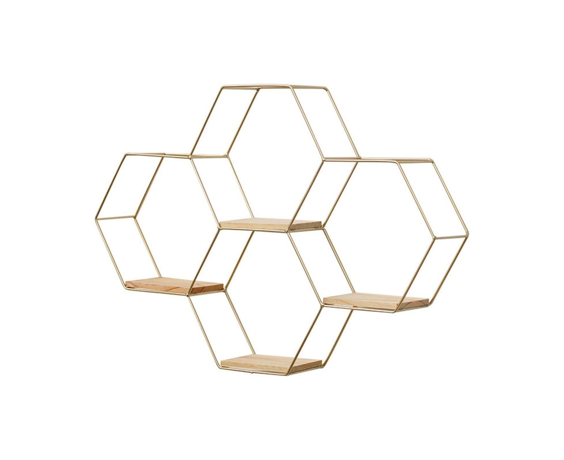 Nordic Hexagonal Iron Stand Small Pot Wall Holder Home Shelf Storage Holder-Golden M V1263-JX-571