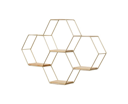 Nordic Hexagonal Iron Stand Small Pot Wall Holder Home Shelf Storage Holder-Golden M V1263-JX-571