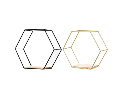 Nordic Hexagonal Iron Stand Small Pot Wall Holder Home Shelf Storage Holder-Golden M V1263-JX-571