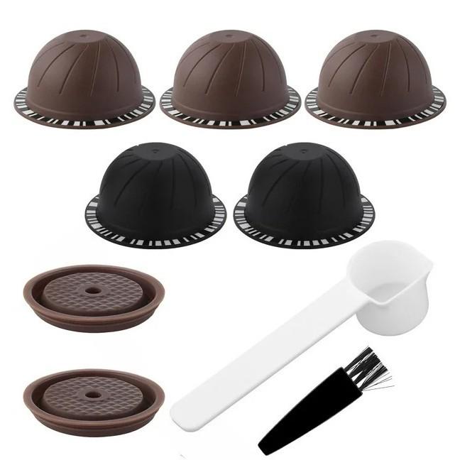 5Pcs Reusable Vertuo Coffee Pods with 2 Silicone Lids Spoon and Cleaning Brush V1263-JX-5719