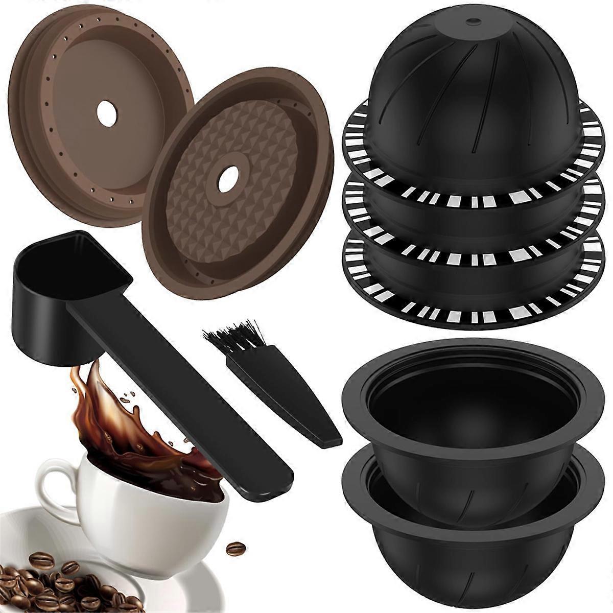 5Pcs Reusable Vertuo Coffee Pods with 2 Silicone Lids Spoon and Cleaning Brush V1263-JX-5719