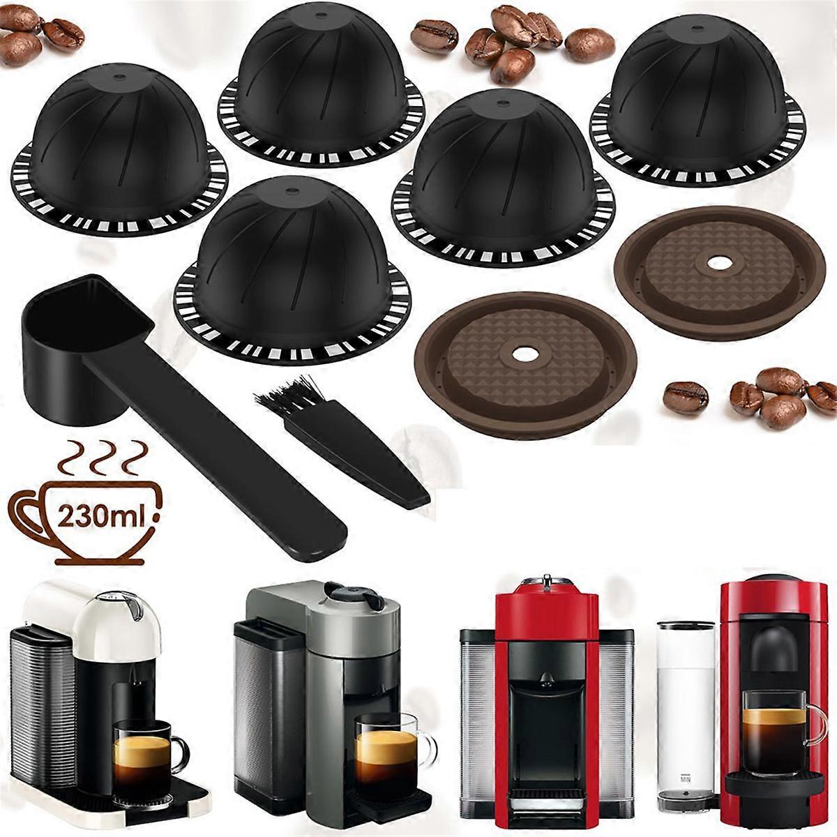5Pcs Reusable Vertuo Coffee Pods with 2 Silicone Lids Spoon and Cleaning Brush V1263-JX-5719