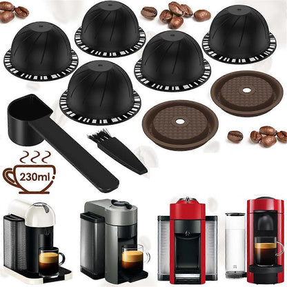 5Pcs Reusable Vertuo Coffee Pods with 2 Silicone Lids Spoon and Cleaning Brush V1263-JX-5719
