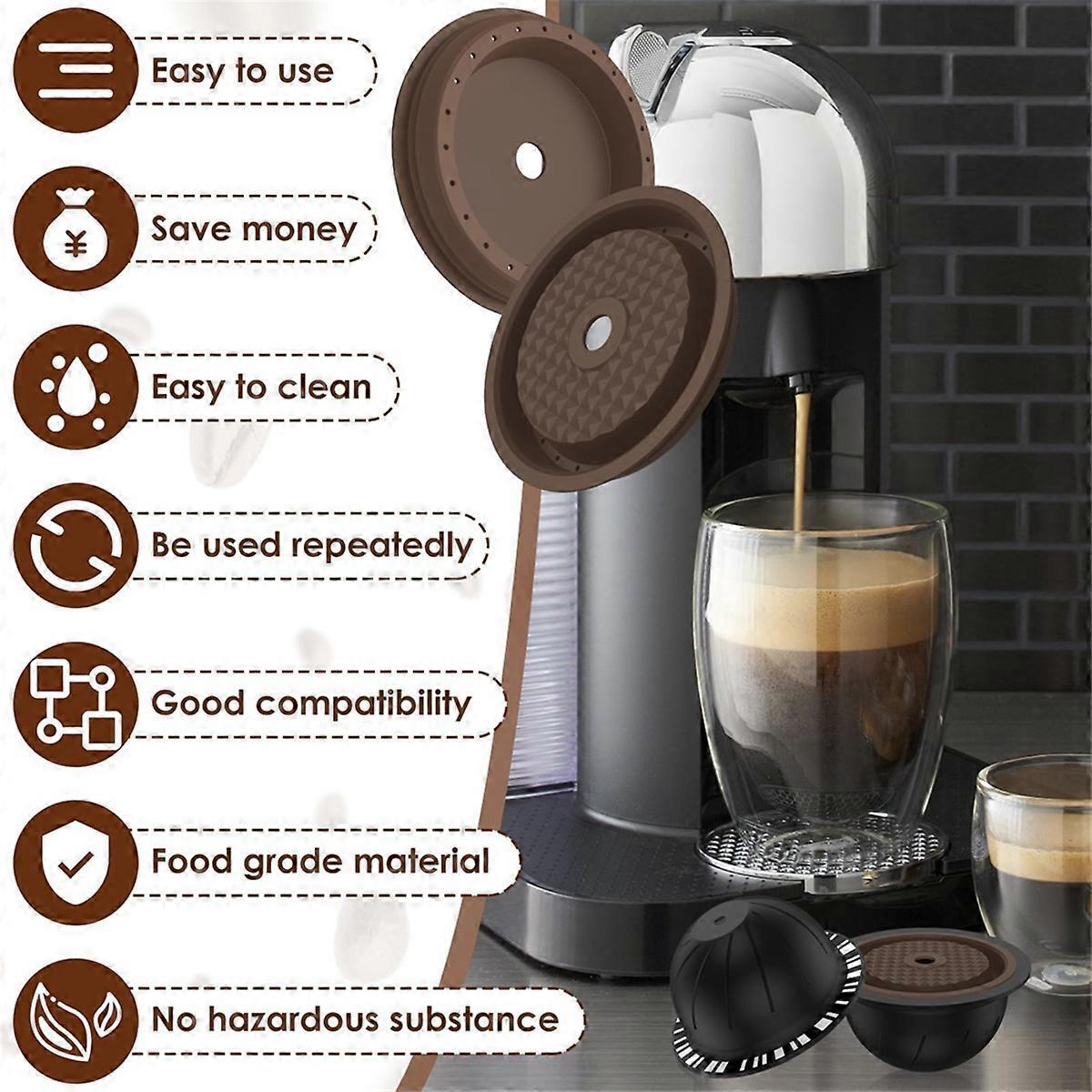 5Pcs Reusable Vertuo Coffee Pods with 2 Silicone Lids Spoon and Cleaning Brush V1263-JX-5719