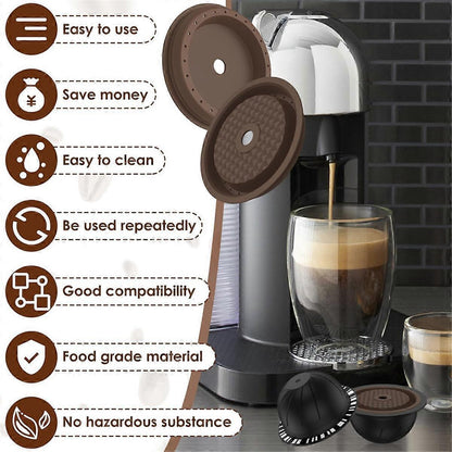 5Pcs Reusable Vertuo Coffee Pods with 2 Silicone Lids Spoon and Cleaning Brush V1263-JX-5719