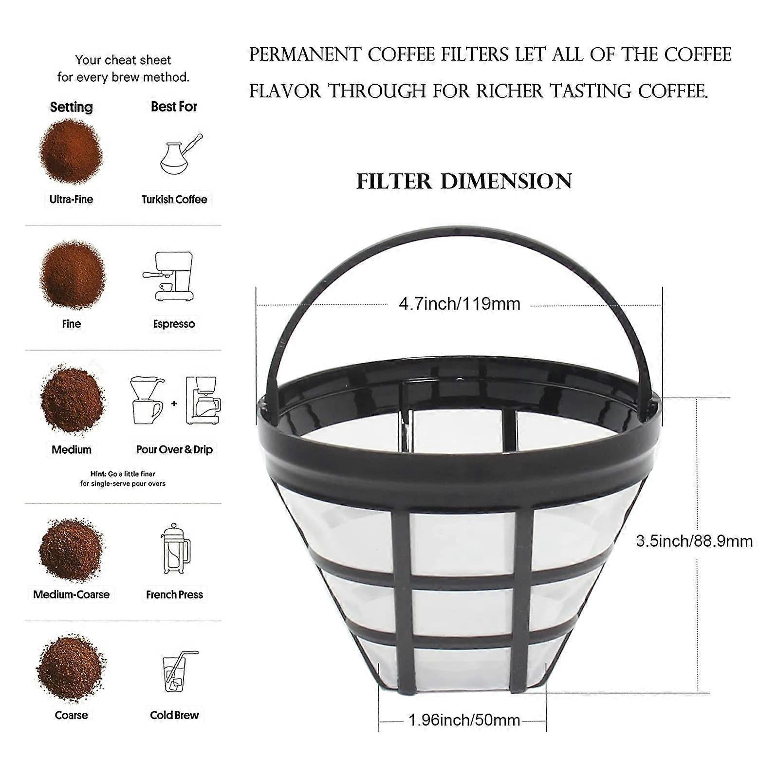 2 Pack Reusable Coffee Maker Basket Filters No.4 Fit 8-12 Cup Drip Machines V1263-JX-5721