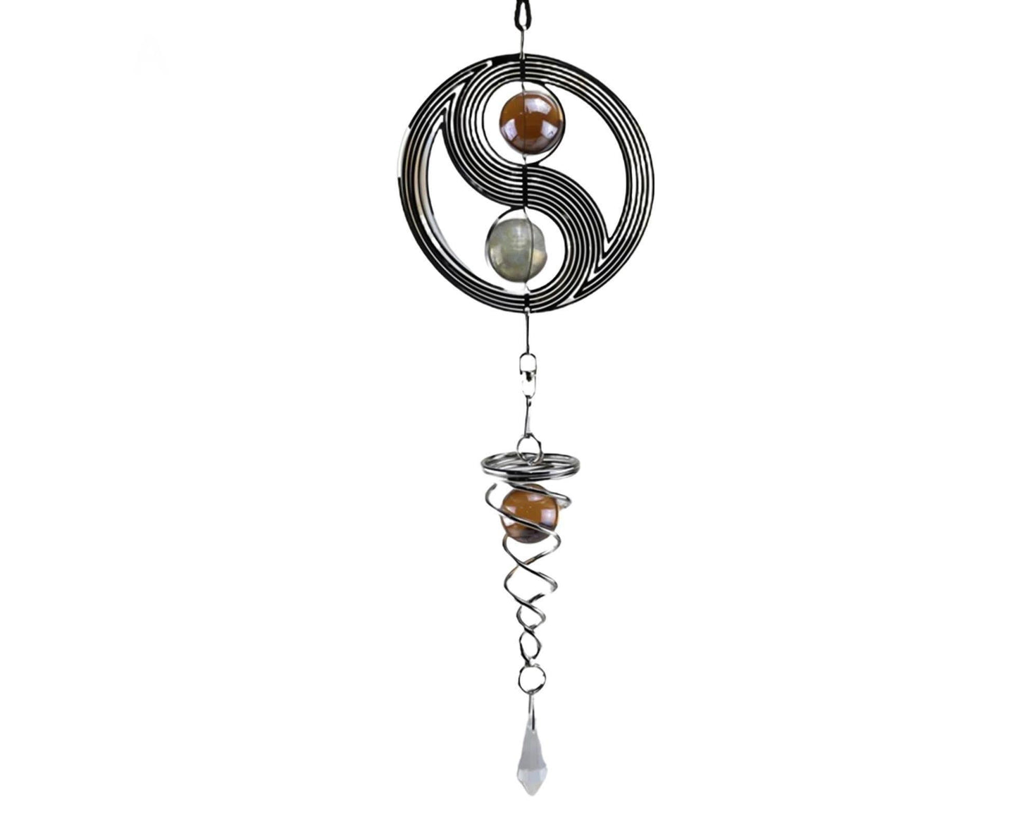 Square Rhombus Rotating Metal Spiral Tail Ball Wind Chime Pendant Home Decor- A V1263-JX-573