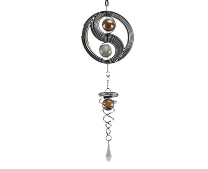 Square Rhombus Rotating Metal Spiral Tail Ball Wind Chime Pendant Home Decor- A V1263-JX-573