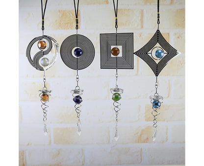 Square Rhombus Rotating Metal Spiral Tail Ball Wind Chime Pendant Home Decor- A V1263-JX-573