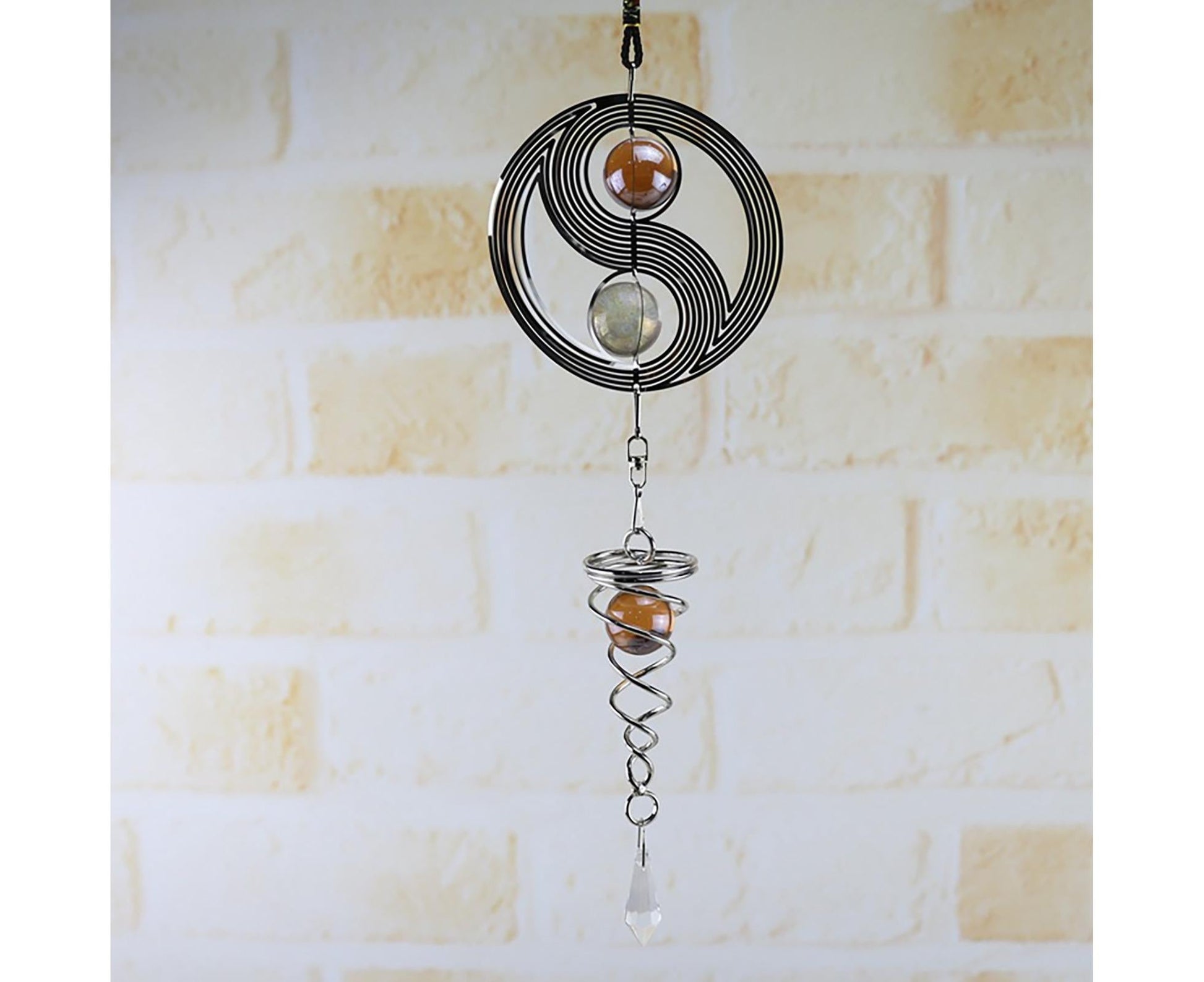 Square Rhombus Rotating Metal Spiral Tail Ball Wind Chime Pendant Home Decor- A V1263-JX-573