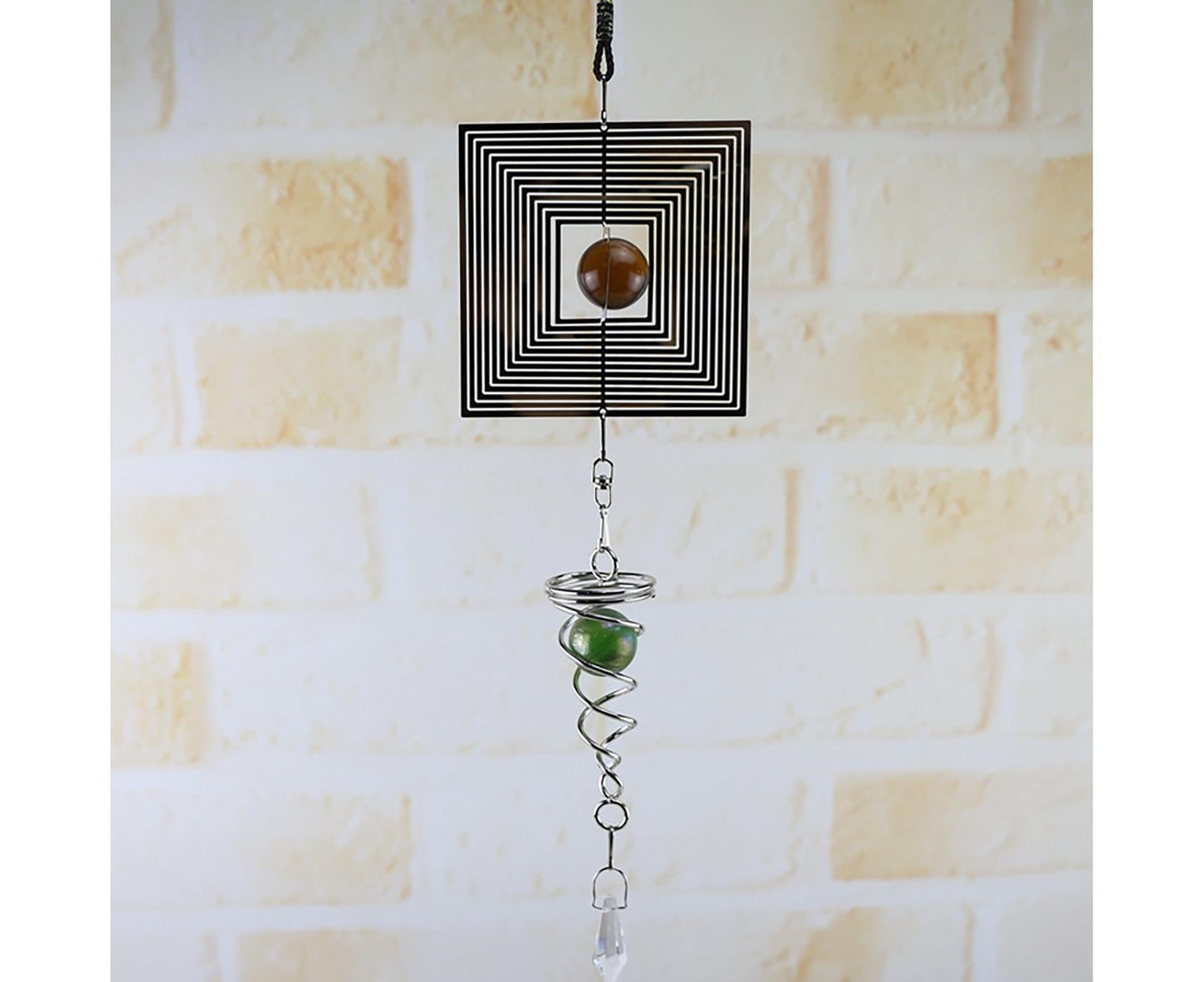 Square Rhombus Rotating Metal Spiral Tail Ball Wind Chime Pendant Home Decor- A V1263-JX-573