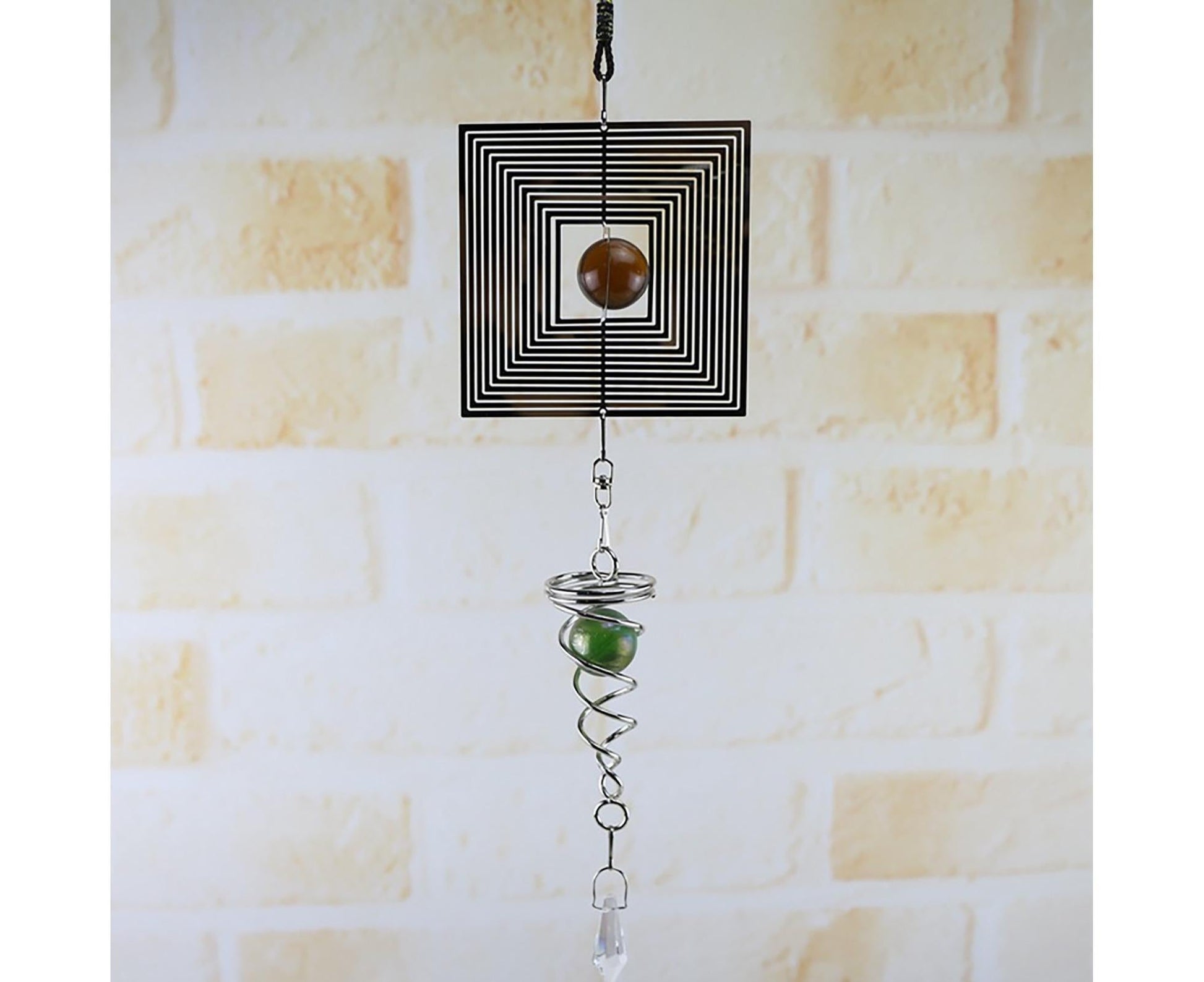Square Rhombus Rotating Metal Spiral Tail Ball Wind Chime Pendant Home Decor- A V1263-JX-573